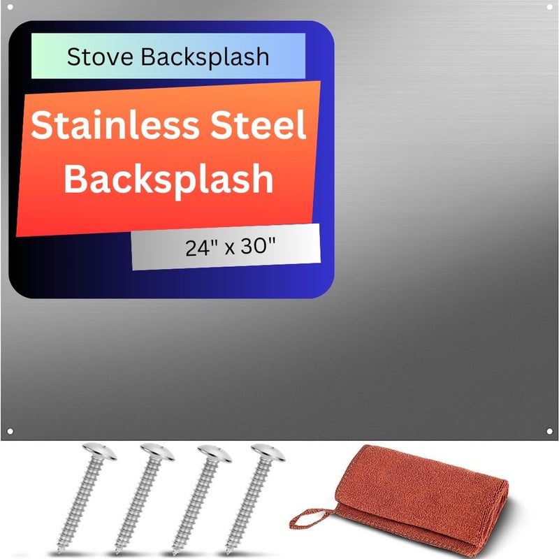 Lostronaut Stainless Steel Backsplash for Kitchen Wall - 24" x 30" Oven Spatter Shield with Pre-Drilled Holes - Mounting Screws & Microfiber Towel - Quick Install Splash Plate Stain Guard for Stove - Image 1